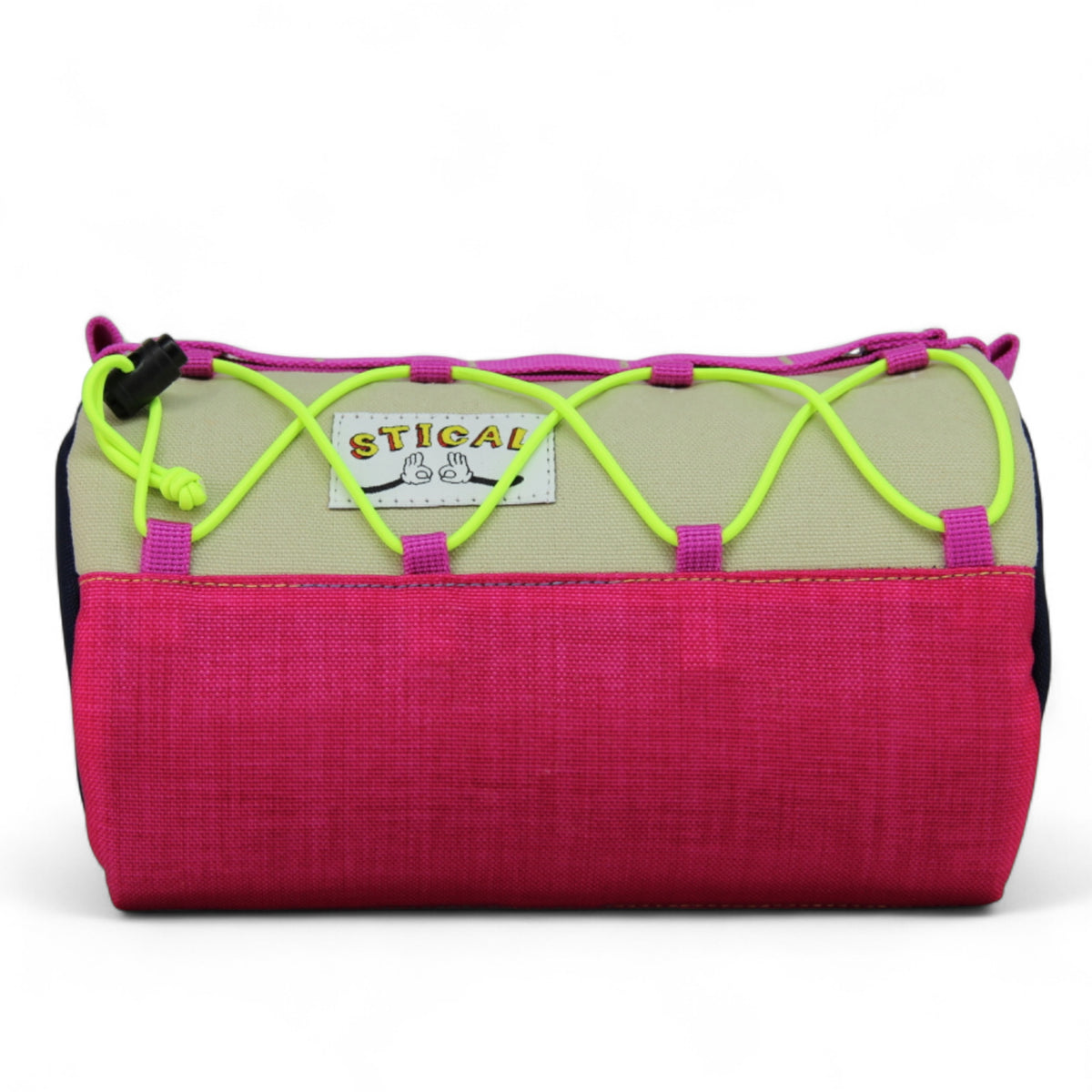 Torba na kierownicę STICAL - widok od spodu, spód różowy, Cordura, X-Pac