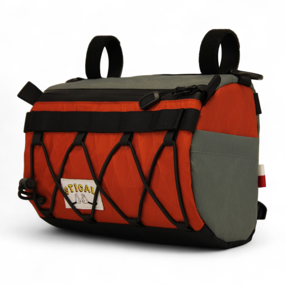 Torba na kierownicę STICAL -widok ze skosa, X-Pac, 3,4 l, front cayenne, bok szaro pomarańczowy