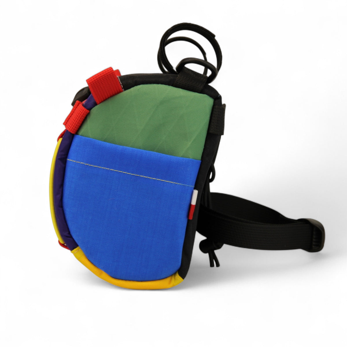 Torba na kierownicę STICAL - widok z boku, X-Pac, Cordura, kieszeń boczna niebiesko zielona