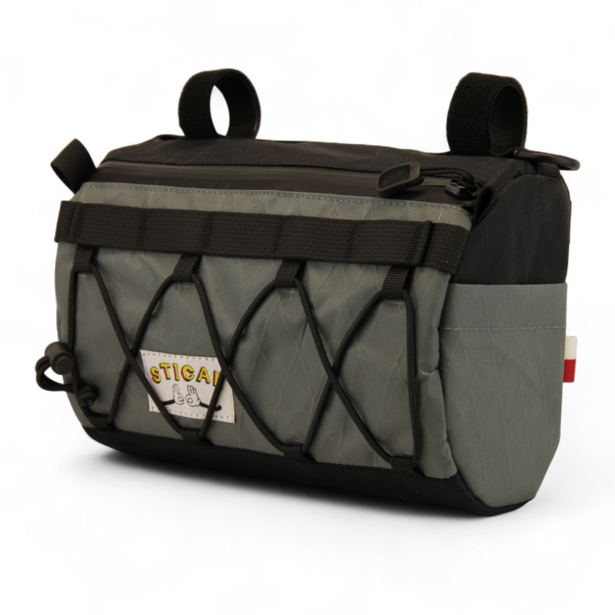 Torba na kierownicę STICAL — widok ze skosa, X-Pac, 3,4 l, front siwy, bok szaro-czarny